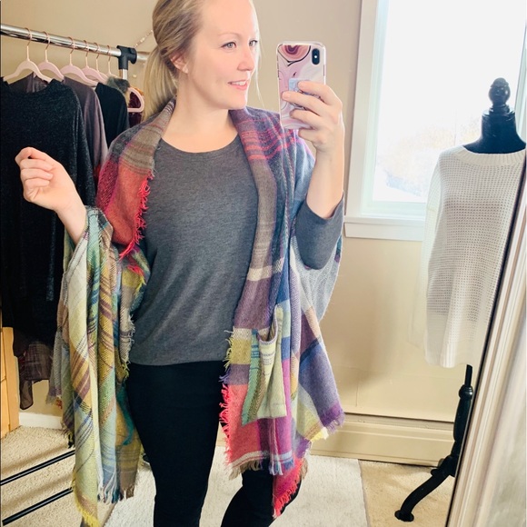 Boutique | Accessories | Plaid Pocket Ruana Poncho Blanket Wrap Shawl ...